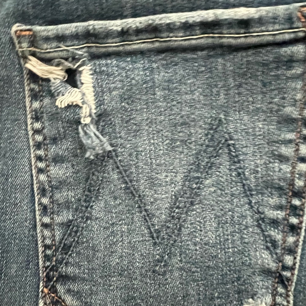 MOTHER Blue Distressed Flare Jeans - Picture 5 of 7